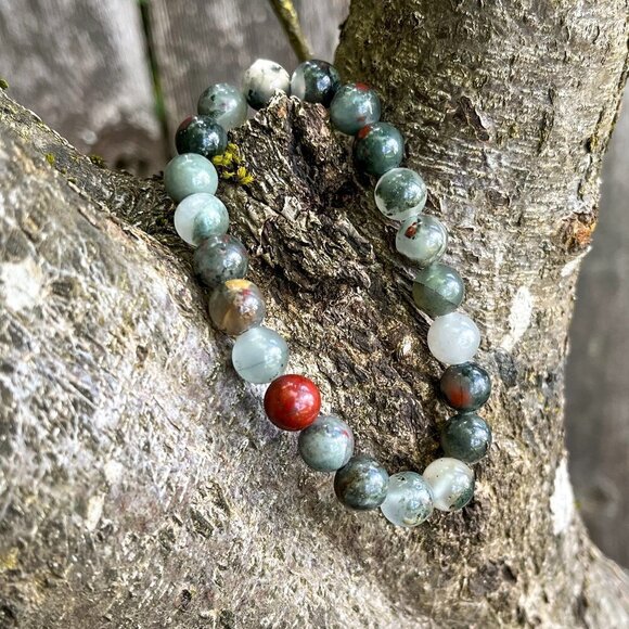 African Bloodstone Gemstone Bracelet Handmade - Picture 4 of 4